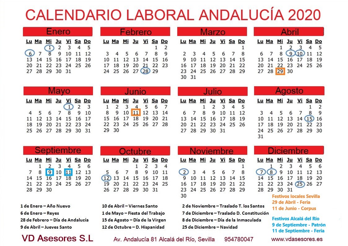 Calendario laboral 2020 VD Asesores